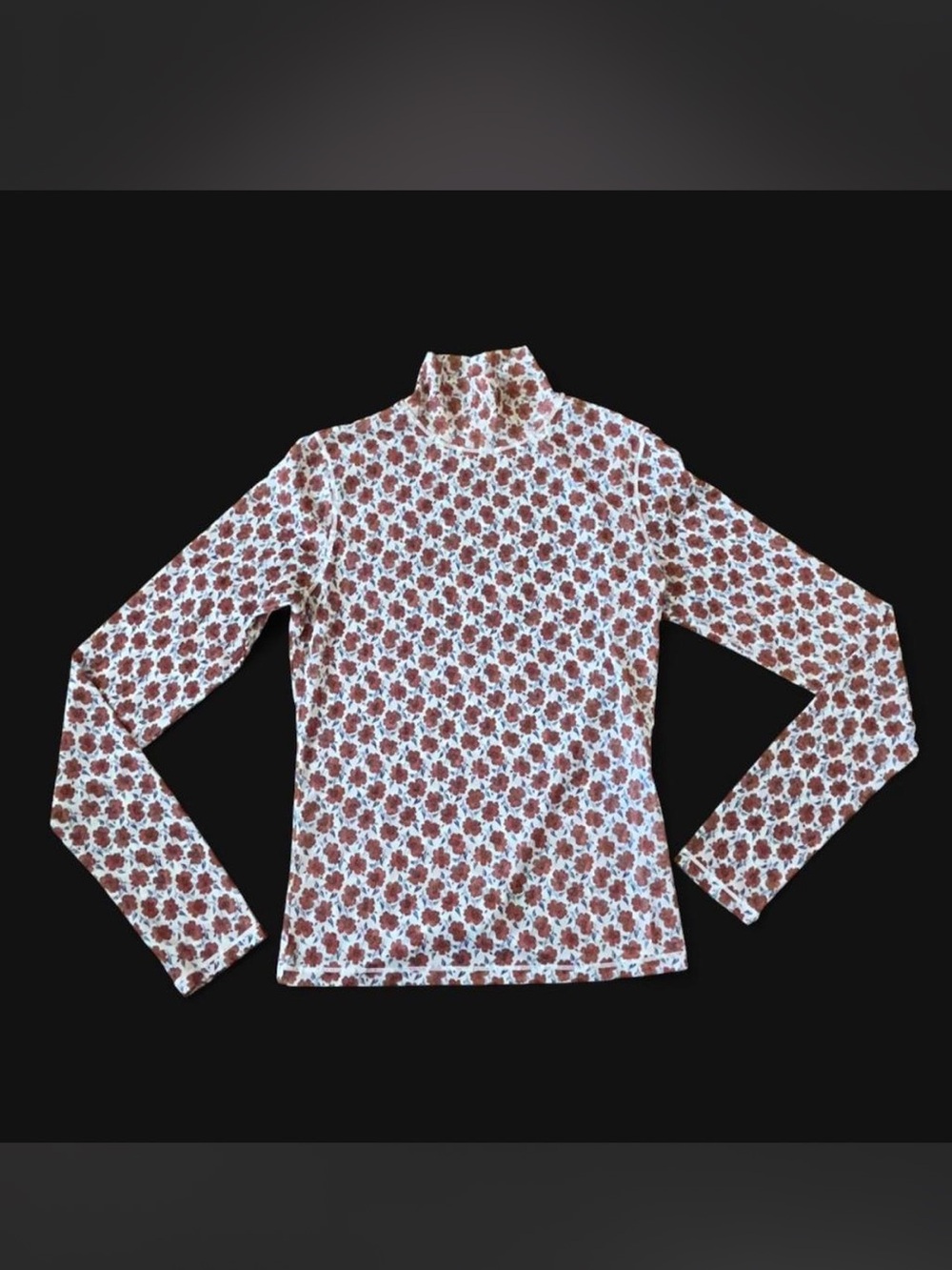 Levi's Cream Floral Mock Neck Top with Rust Flowers